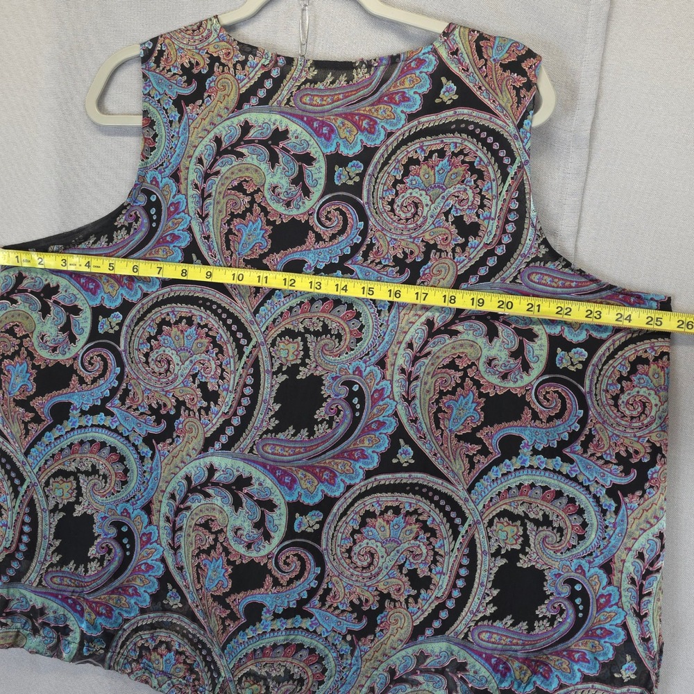 Ulla Popken Inspiration Silk Blouse 2pc Paisley Tie Front Women 20/22 Blue Black - Picture 6 of 9